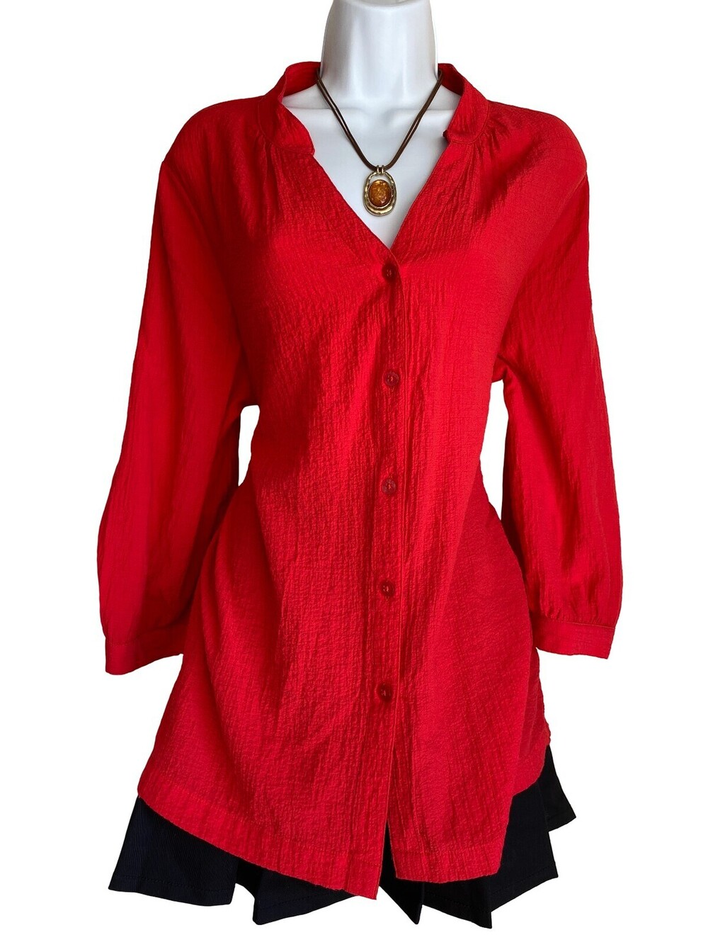 VTG Inspired White Stag Plus XL Red Crinkle Button Up Tunic Blouse Officecore